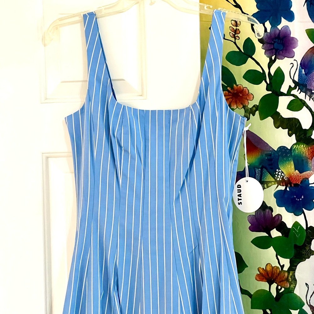 🌺🎉HP🎉🌺 NWOT Staud Wells Midi Dress Azure Pinstripe 🌟Rare Find🌟 - Picture 11 of 16